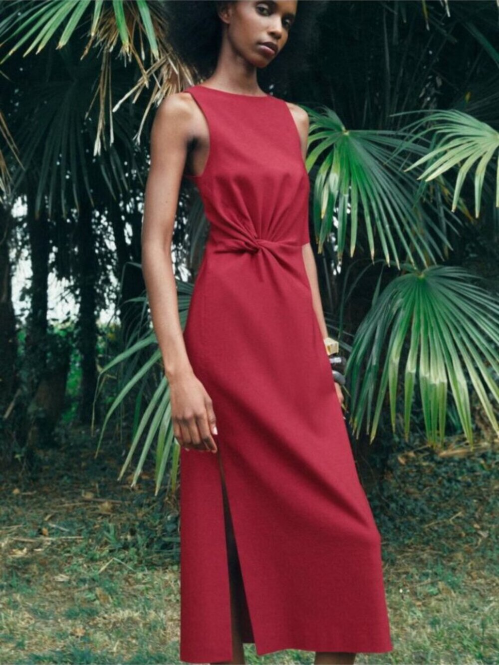 Zara Twist Side Midi Dress Cut Out Sleeveless NWT RedSize XS